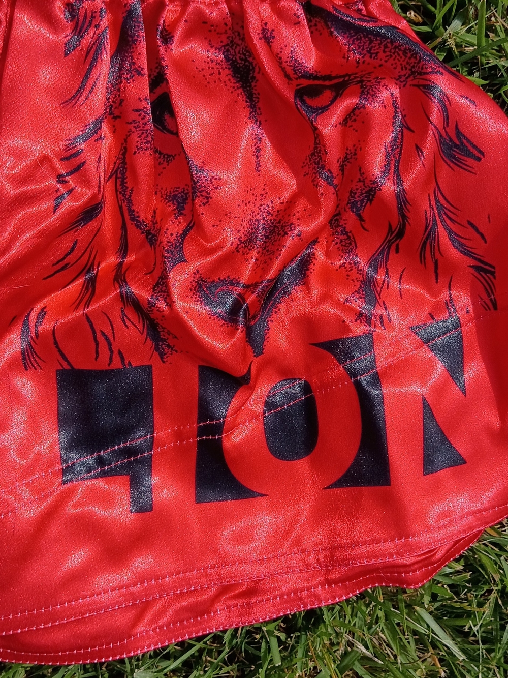 NWOT Satin Muay Thai Kickboxing Shorts Red Lion Graphic Streetwear Unisex S - Picture 7 of 10